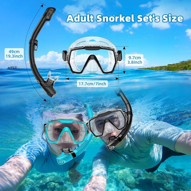 Honlanor Snorkel Set Adults Snorkeling Gear Anti-Leak and Anti-Fog Tempered Glass Lens Panoramic View Swim Mask Dry Top Snorkel Kit for Snorkeling Scuba Diving Swimming Travel with Carry Bag - Image 2